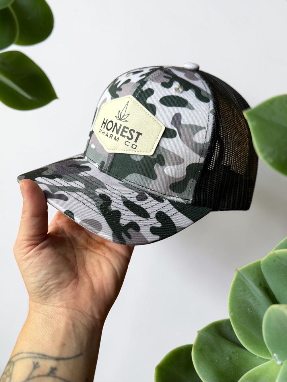 Brand New Honest Pharm Co Gray Camouflage Trucker Hat